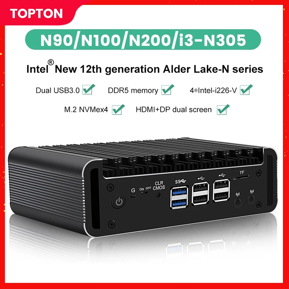 12th Gen Intel i3 N305 8 Core N200 N100 4xi226-V 2.5G Fanless Mini PC Firewall DDR5 4800MHz Proxmox ESXi Soft Router Host Server