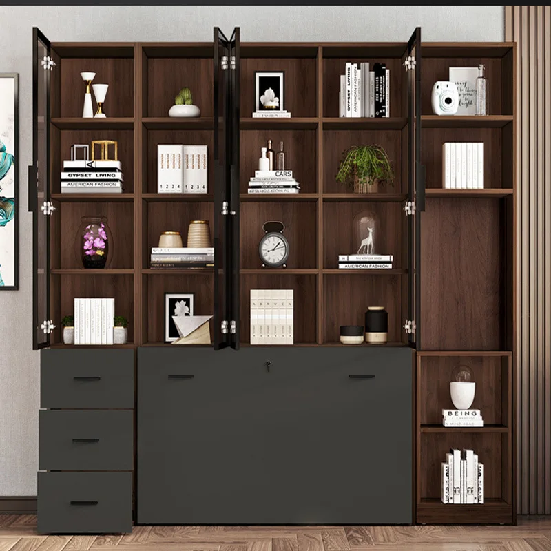 Small apartment modern simple invisible bed bookcase integrated multi-functional combination space saving folding bed pull-out