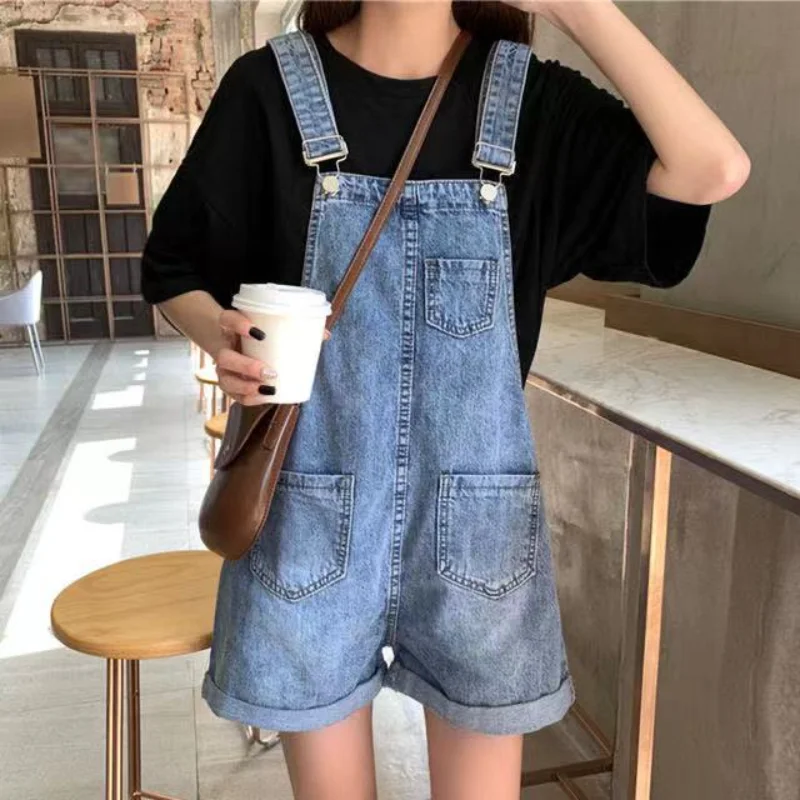 Jeans Jumpsuits Shorts Women Summer High Waisted Vintage Blue Casual Simple Korean Fashion Streetwear College Harajuku Clothes