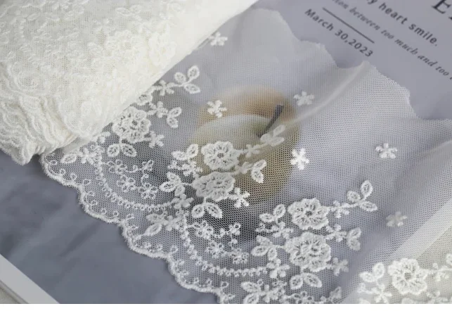 Width:13cm (5.20 inch) Good Quality Flower Cotton Lace DIY Embroidery Laces for Dress Curtain Sewing Accessories(SS-4018)