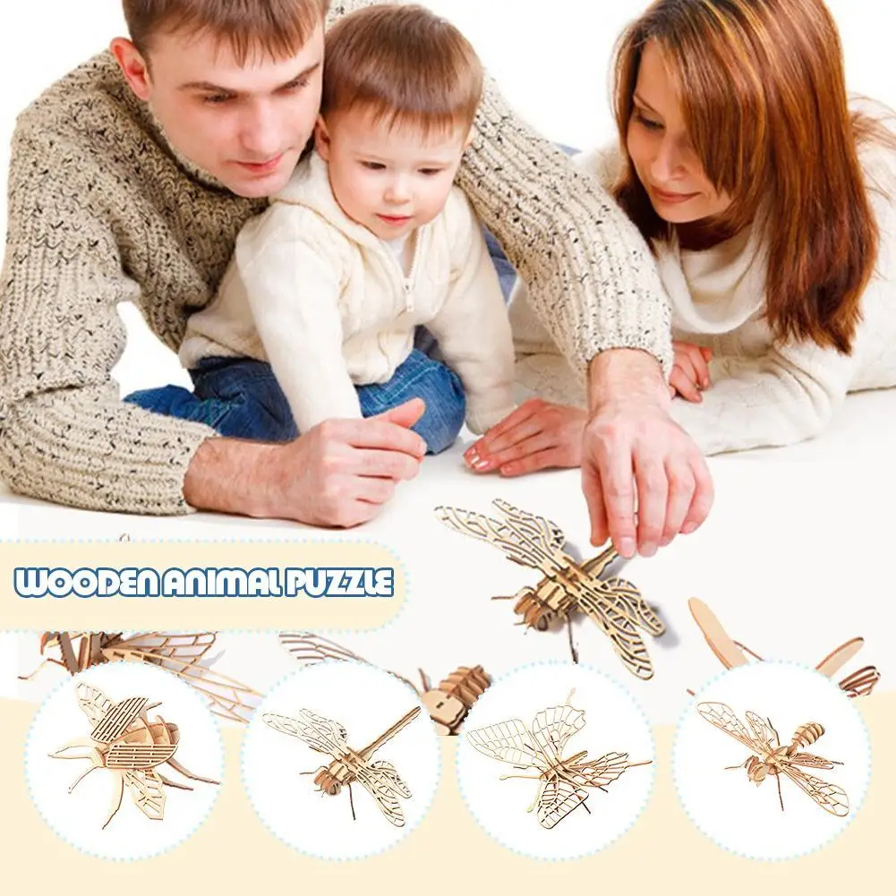 Children's Early Education Wooden Toys Animal Three-dimensional Puzzle Assembly Insect Model Manual Assembly Home Decorations