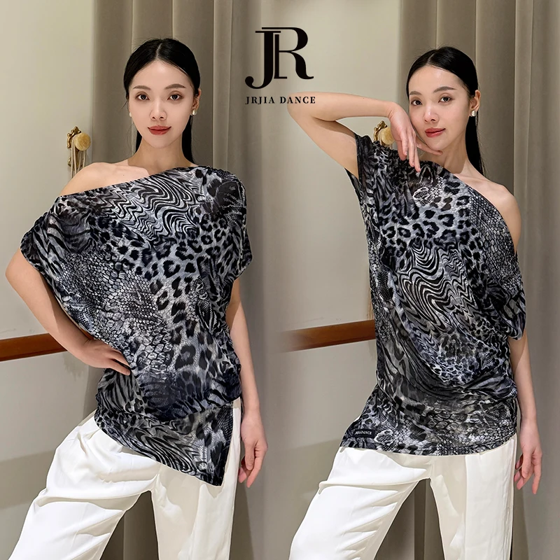 

JIA.DANCE New Sle Latin Dance Top Women's Practice Suit oulder Baring ort Sve Dr Stand Dance orm R79