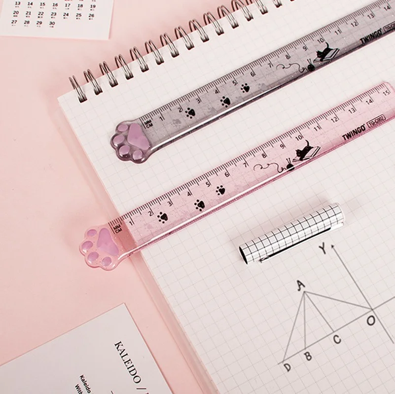 Linda regla de garra de gato multifunción, herramientas de dibujo DIY, reglas para estudiantes, doble servicio, suministros de oficina Escolar