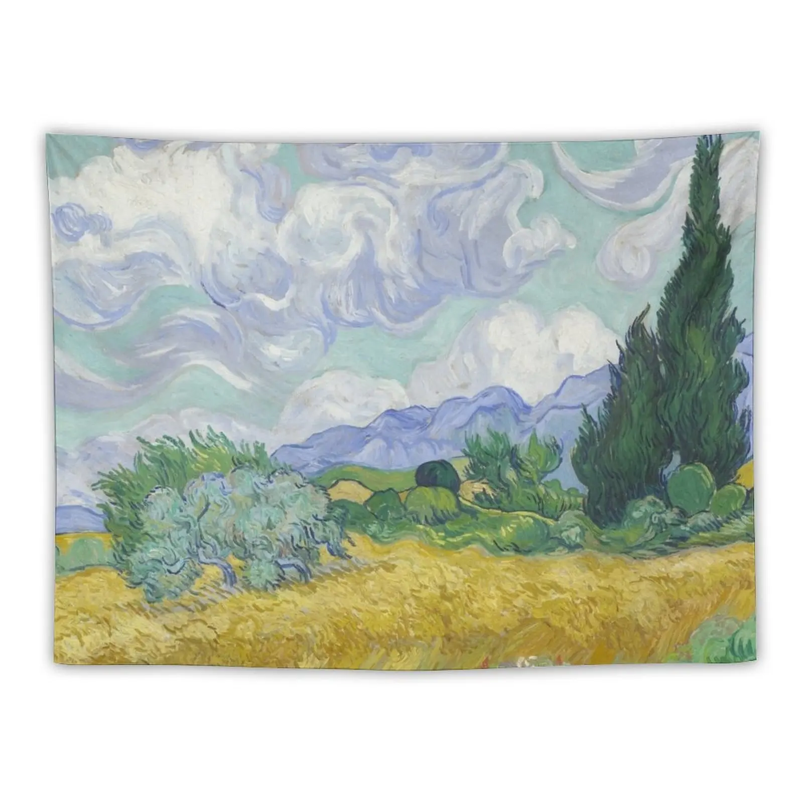 New Vincent Van Gogh - A Wheatfield With Cypresses Tapestry Home Decorations Aesthetic House Decoration Wall Decoration