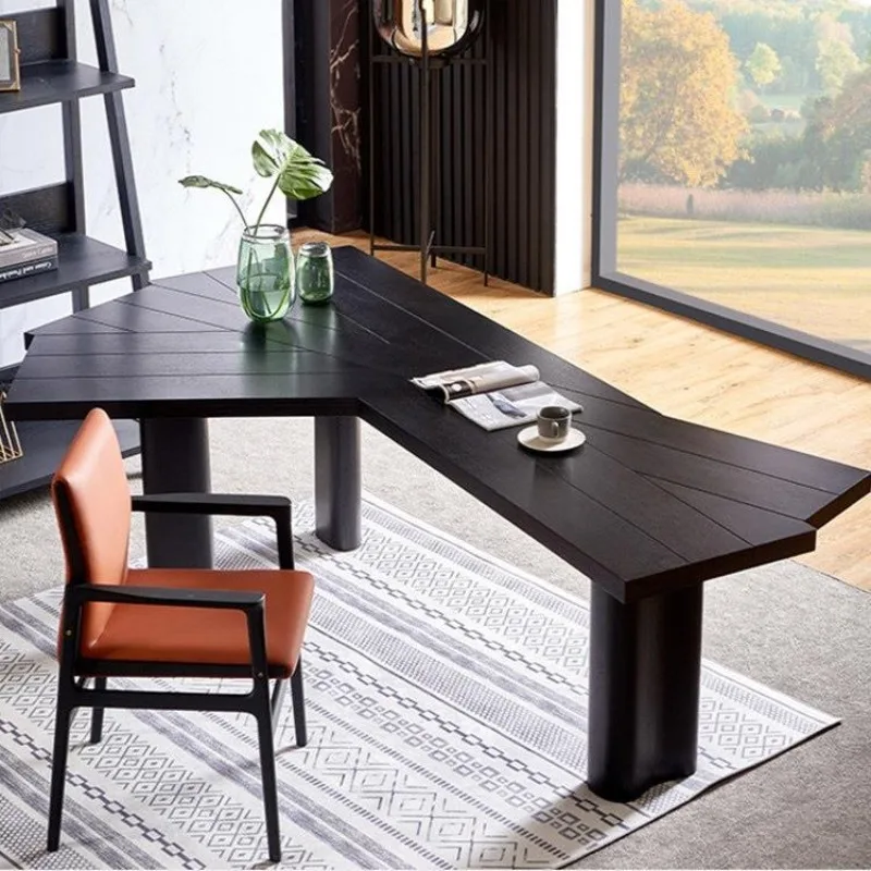 

Nordic solid wood desk modern special-shaped desk log computer long table designer boss table workbench