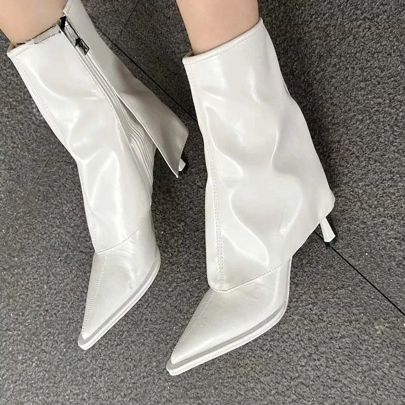 

Aneikeh уличный стиль модные женские ботинки из мягкой кожи с острым носком на молнии на тонком каблуке женские Botas De Mujer