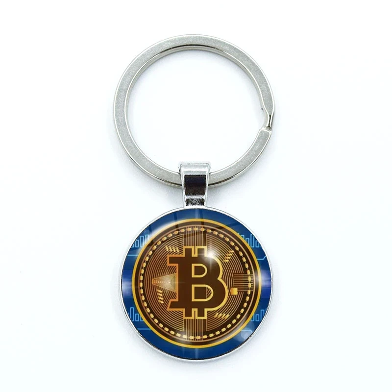 2024 Fashion Bitcoin Design Keychain Glass Cabochon Metal Pendant Classic Men\'s Women\'s Keychain Keyring Jewelry Gift Memorial