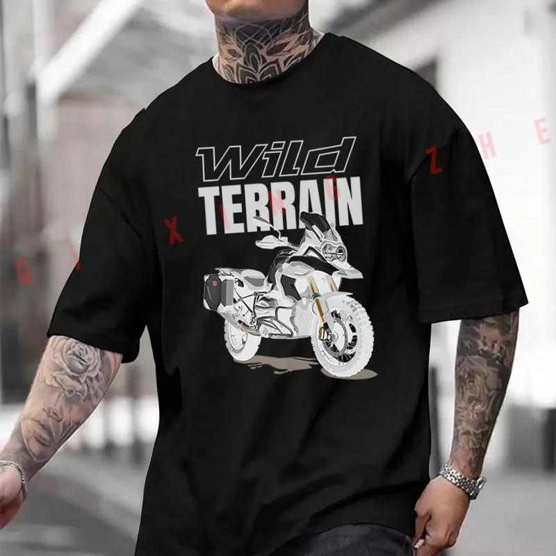 

Мужская футболка Wild Terrain Adventure Motorcycle, повседневная мото-футболка из высококачественного хлопка с круглым вырезом и короткими рукавами