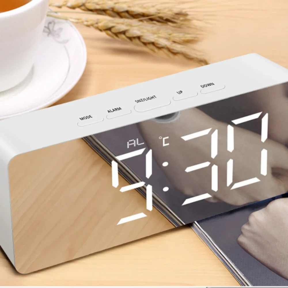 Bedroom Bedside Lamp Digital Electronic Desk Lamp with Makeup Mirror Table Alarm Clock for Home Decor New LED Table Clock Lamp