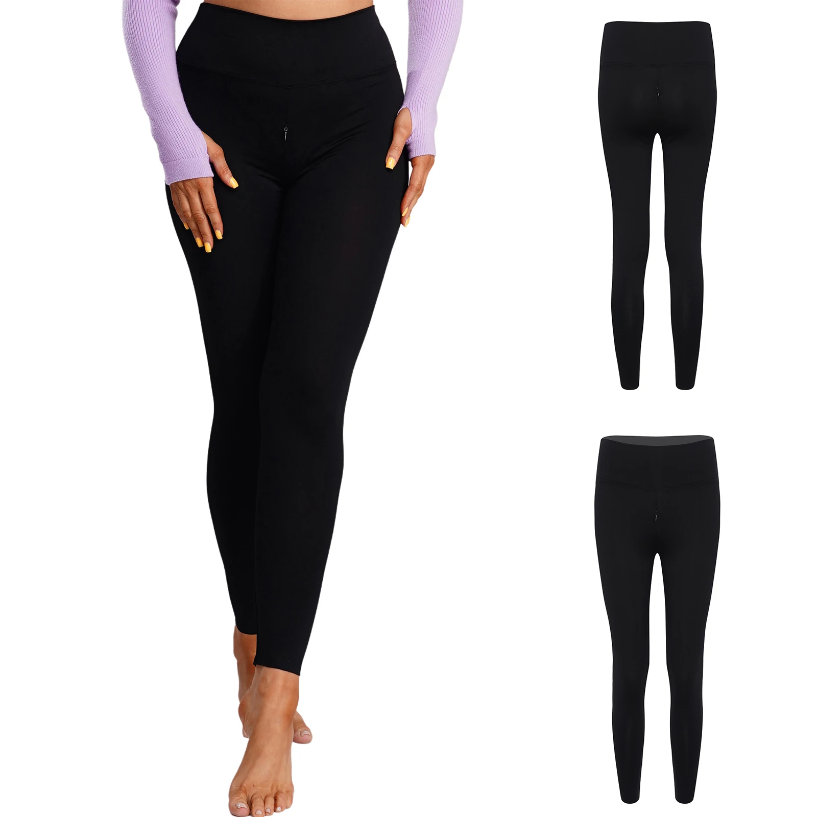 Women Invisible Zipper Crotch Leggings High Waist Stretchy Workout Pants for Sports Yoga Running
