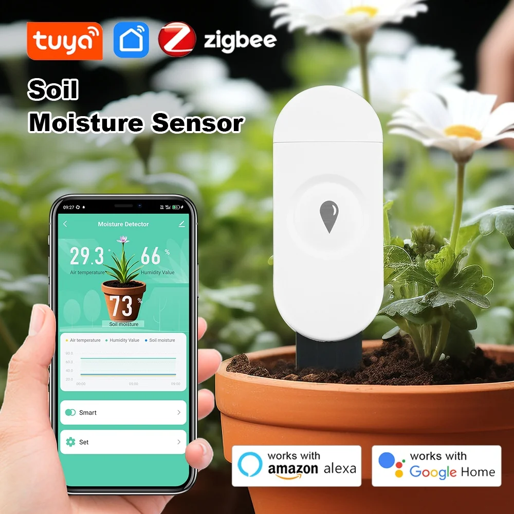 Tuya Smart Life ZigBee Soil Moisture Sensor Temperature Humidity Sensor Plant Monitor Detector Garden Automation Irrigation