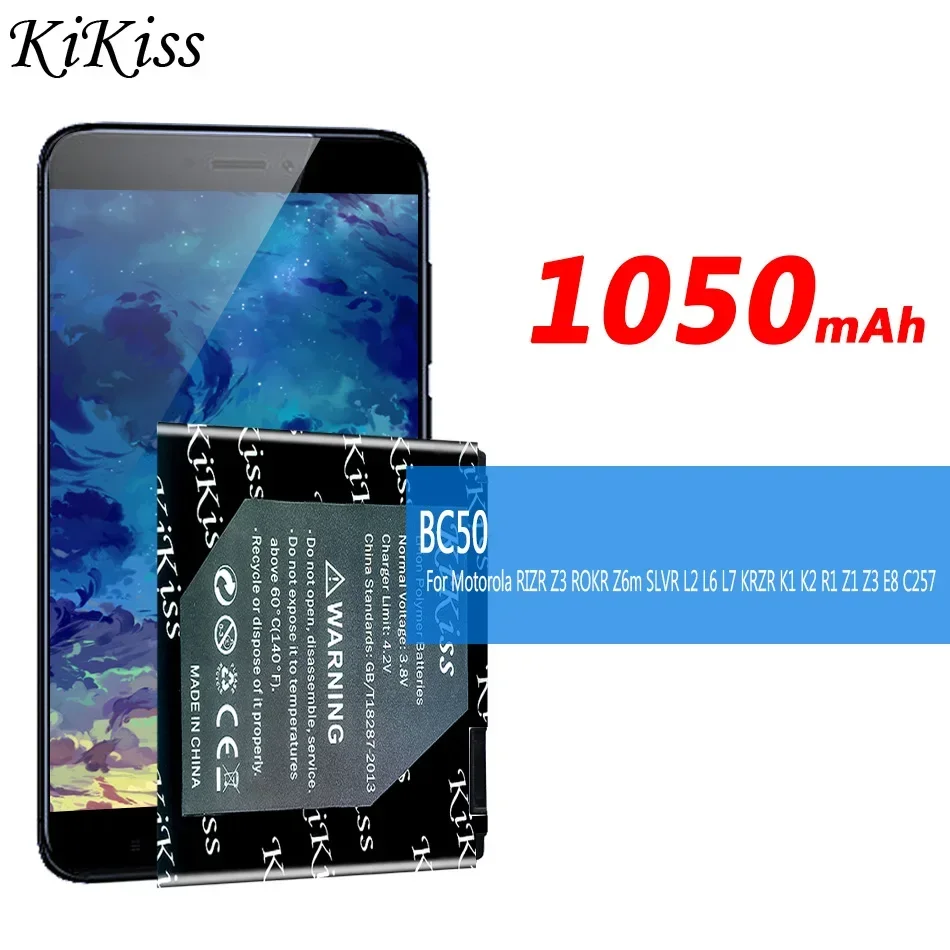 

Аккумулятор KiKiss BC50 BC 50 для Motorola RIZR Z3 ROKR Z6m SLVR L2 L6 L7 KRZR K1 K2 R1 Z1 Z3 E8 C257 C261 E690 EM35 W220M Bateria