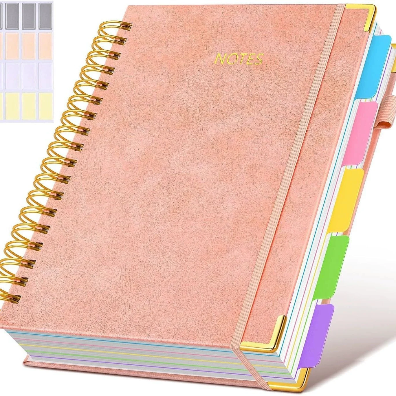 Caderno espiral de capa dura macaron de 300 páginas com divisórias removíveis abas 5 assunto espiral caderno diário escola escritório planejador