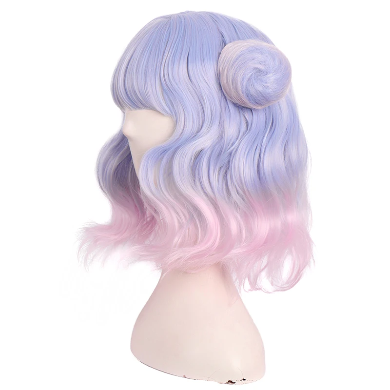 Harajuku Soft Girl Lolita Roman Roll Daily Double Hair Steamed Stuffed Bun Gradient Color Straight Bangs Sweet Wig