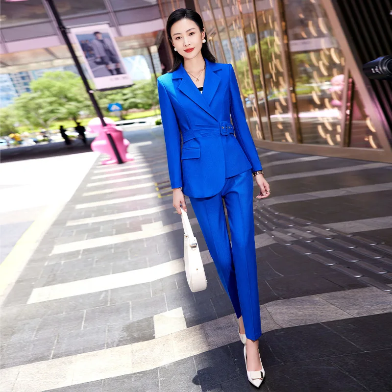 Autumn and Winter New Long Sleeve Solid Color Temperament Coat Fashion Suit Green Work Uniforms Blue Formal Wear