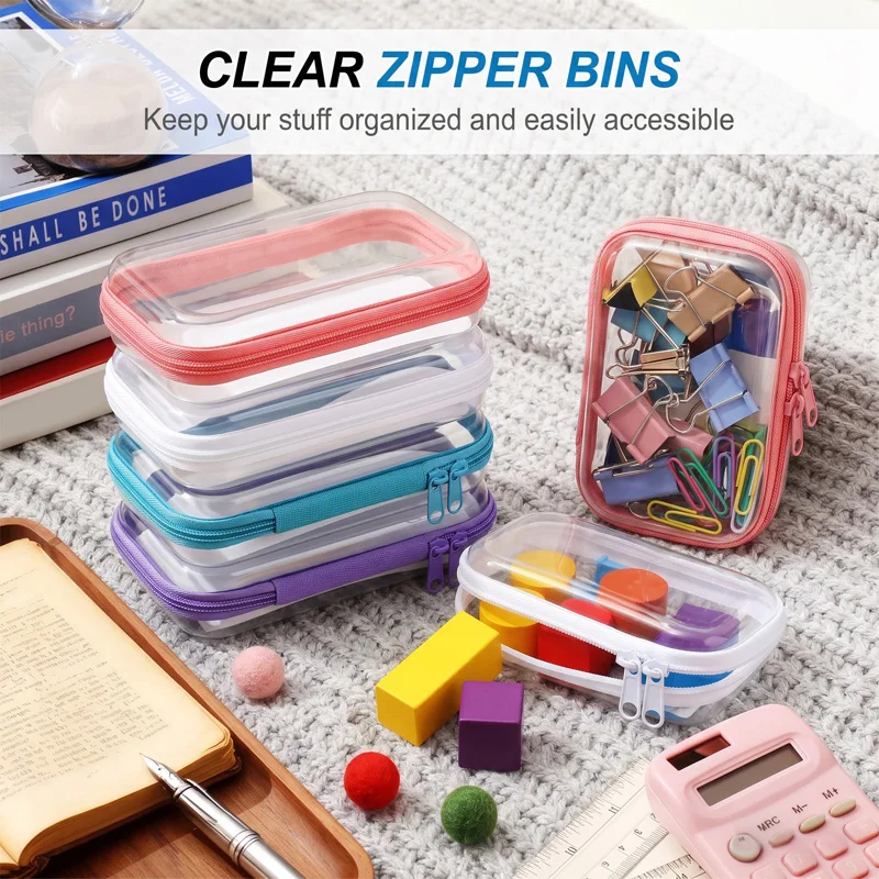 4PCS Clear Hard Shell Zipper Case Transparent Plastic Makeup Cosmetic Pouch Portable Travel Large Capacity Storage Box