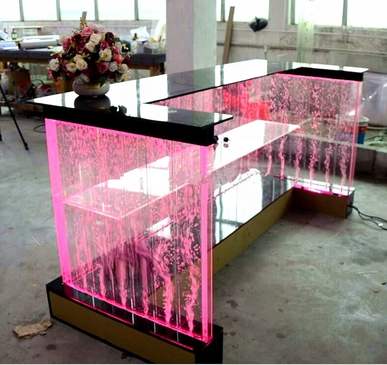 modern night club bar furniture aquarium water bubble wall LED acrylic bar counter