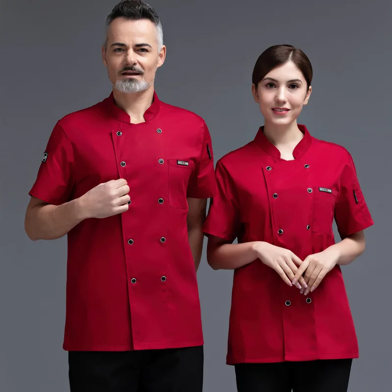通気性のあるシェフ半袖ジャケット、キッチン調理服、ホテルカフェ理髪店ウェイターツールウェア