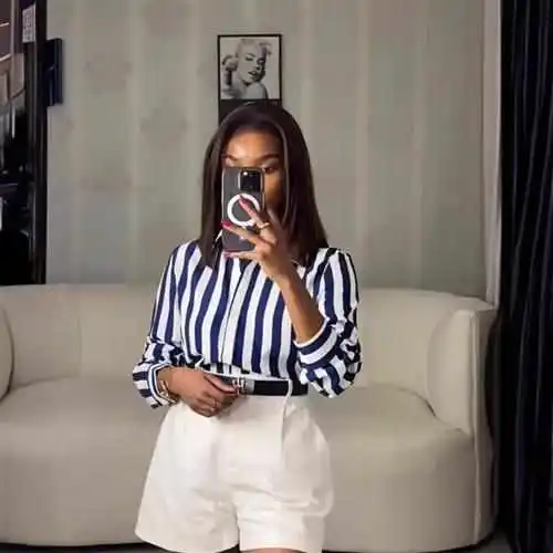 

Faion Luxury Women's Long Sve irt Texture Printing Spring Busin Casual Cotton Inner Wear Universal Fit Chinese Brand