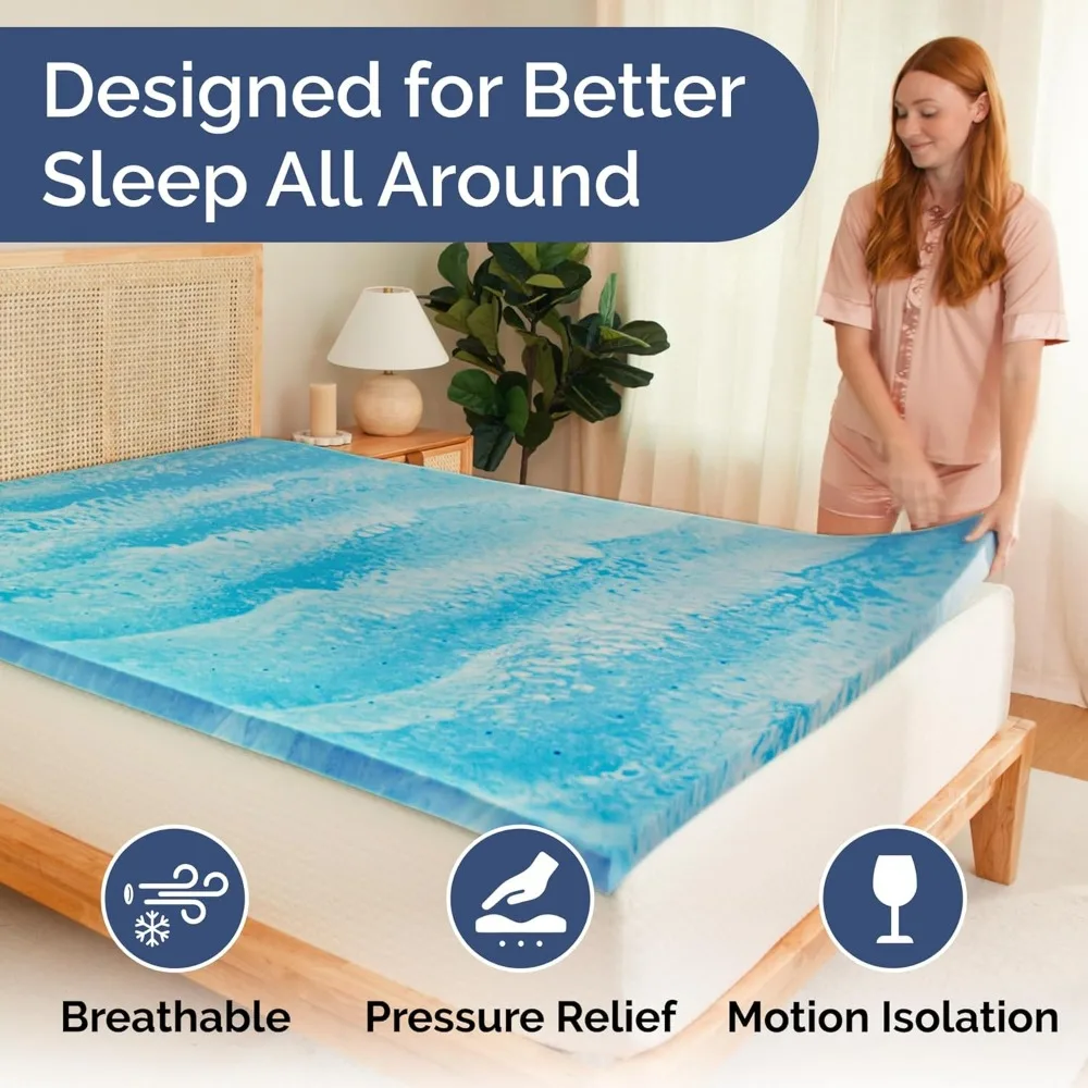 مرتبة إسفنجية ذو ذاكرة فائقة النعومة مقاس كوين - 3 بوصة من إسفنج الذاكرة المطلي بالجل المسامي - مرتبة ذات ملمس تهوية من القطيفة p #3