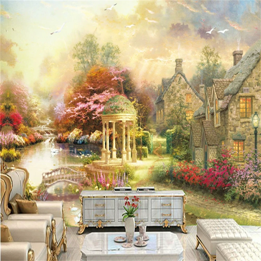 custom European landscape oil painting rural wall paper TV background wallpaper mural painting hotel 3D wallpapers living room