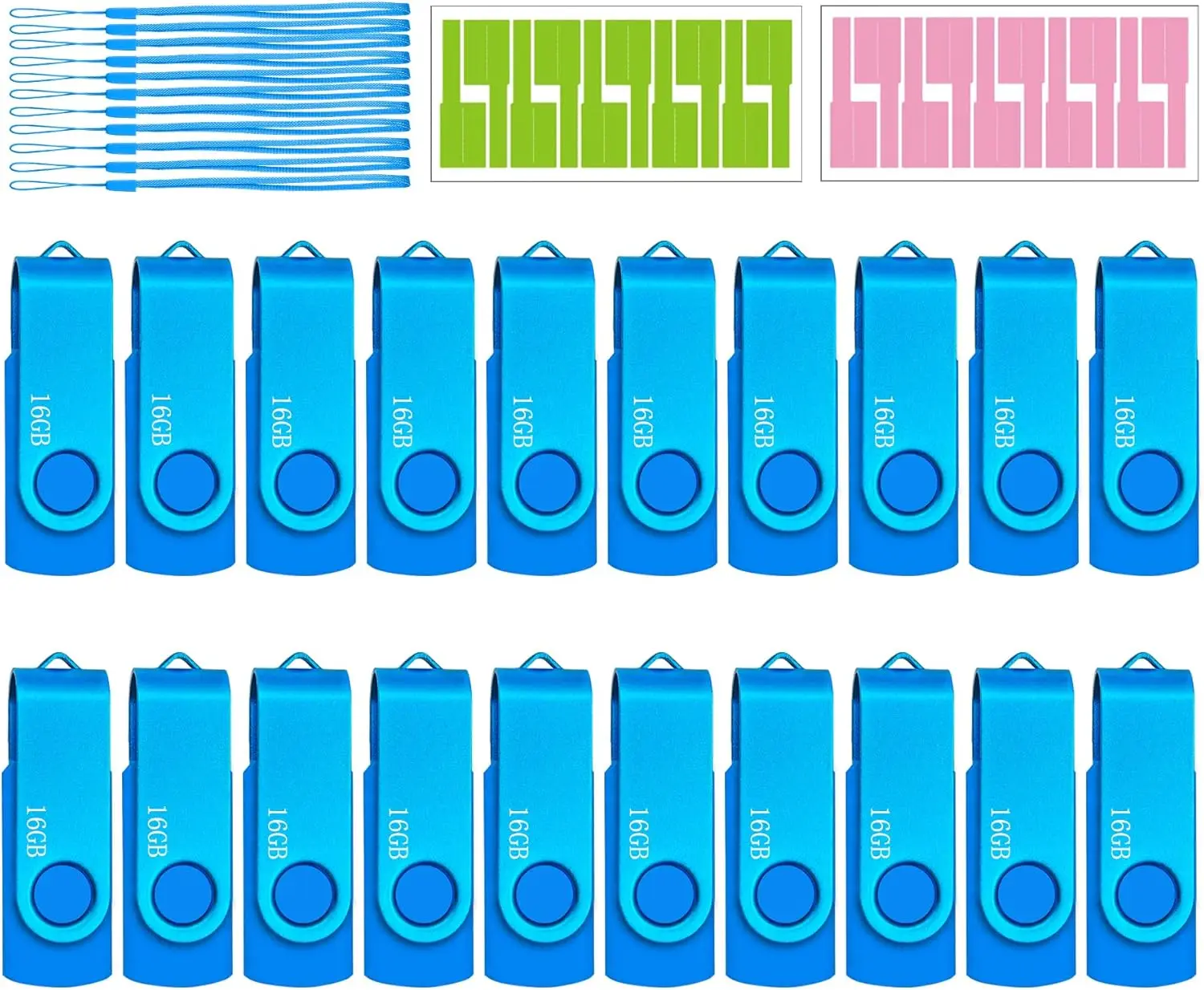 

16GB USB 2.0 Flash Drive 20 Pack - Blue Swivel Design Bulk Storage