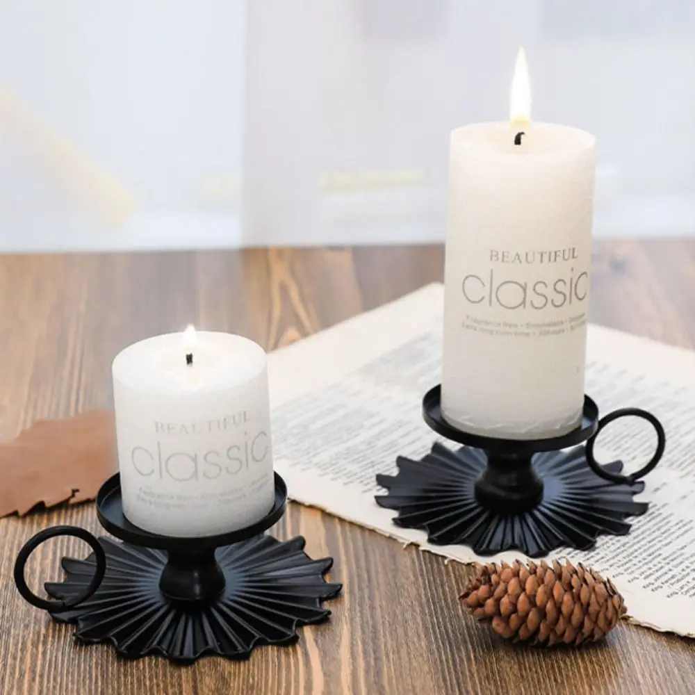 Creative Iron Art Fan-shaped Candle Holder Cast Decor Handmade Hand-held Candle Cup Exquisite Black Aromatherapy Tray Hotel