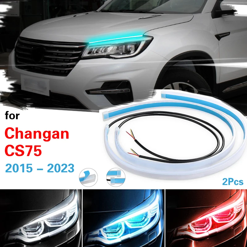 2pcs DRL Car Flexible LED Daytime Running Lights Auto Headlight Waterproof LED Strip Turn Signal Lamp For Changan CS75 2015-2023