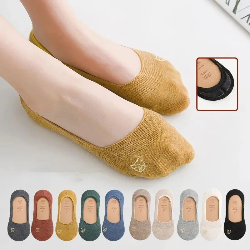 

1/3/5/10 Pairs Women Summer Low Cut Socks Invisible Thin Silicone Grip No Slip Korean Fashion Cute Print Daily Wear