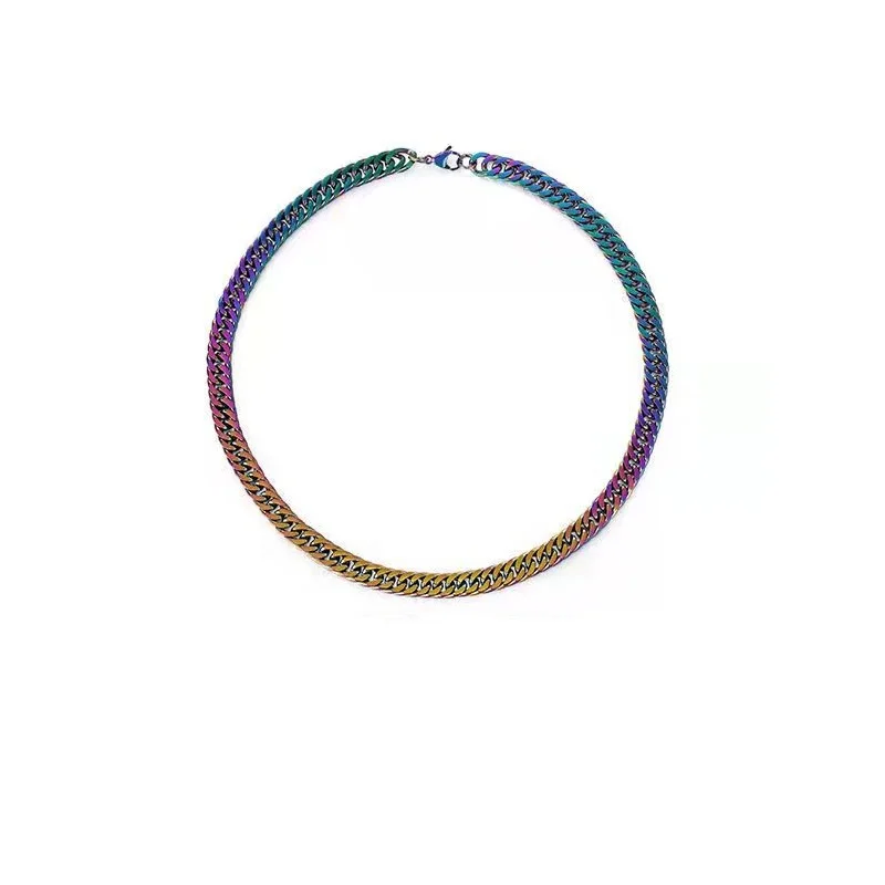 Stainless Steel Quenched Colorful Double Woven Cuban Link Chain Necklace for Men Women Hip Hop DIY Jewelry
