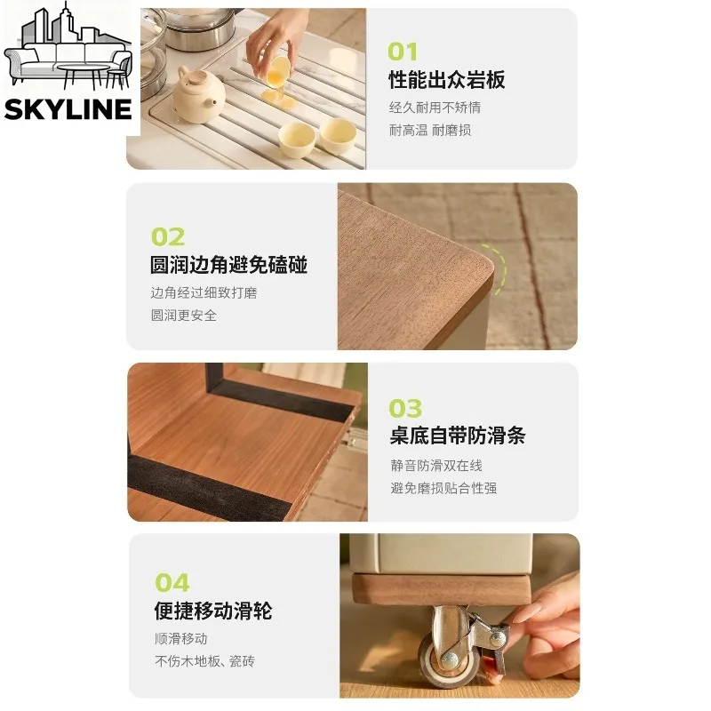 Living room movable solid wood coffee table household telescopic folding balcony multi-functional tea table