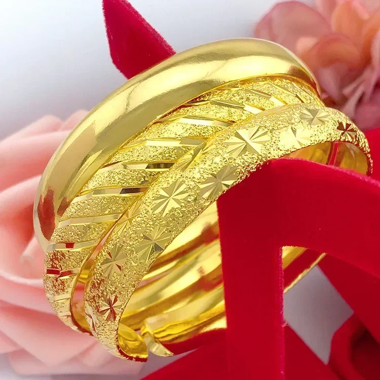 Eldorado Gold  9999 Real Gold 24K 10n Open Women's Gold Gypsy Open Bracelet Glossy Meteor Shower Large Gram Bracelet
