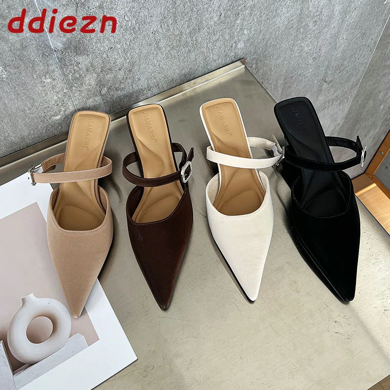 

Модные женские туфли-мюли на шпильке с острым носком, сексуальные туфли-лодочки на высоком каблуке, женская обувь без застежек, мюли на высоком каблуке