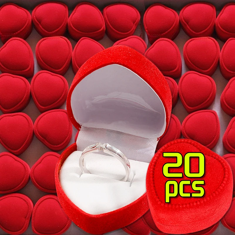 New Flocking Red Heart Shape Ring Boxes for Wedding Rings Romantic Valentine Day Gifts Charms Jewelry Display Cases Wholesale