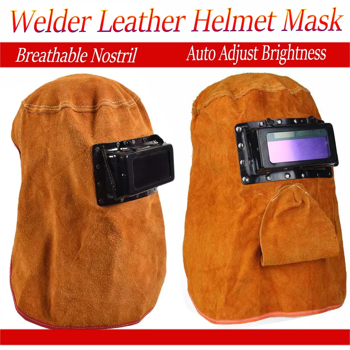 Solar Auto Darkening Filter Lens Welder Leather Hood Welding Breathable Helmet Mask Yellow Head-Mounted Leather Hood Grinding