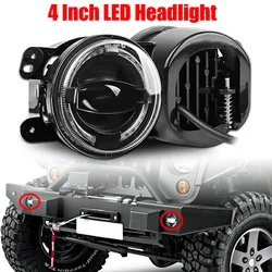 4 Inch LED Headlight With White Halo Ring DRL 6000K 30W For Jeep Wrangler JK TJ Headlamps Angel Eye Turn Signal Fog Lamp