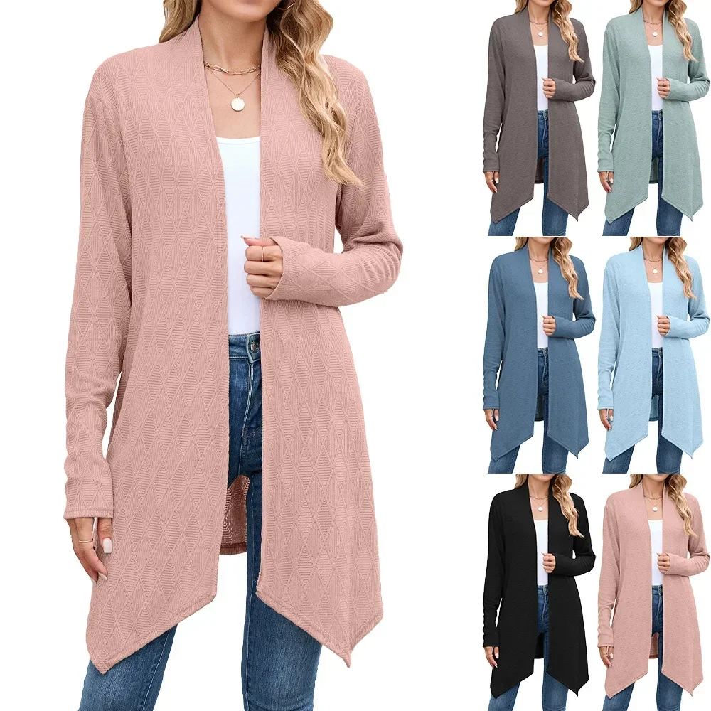 

Autumn New Arrival Cross-Border Female Garment Pure Color Long Sleeve Knitted Open Cardigan Outerwear Women's Long Top