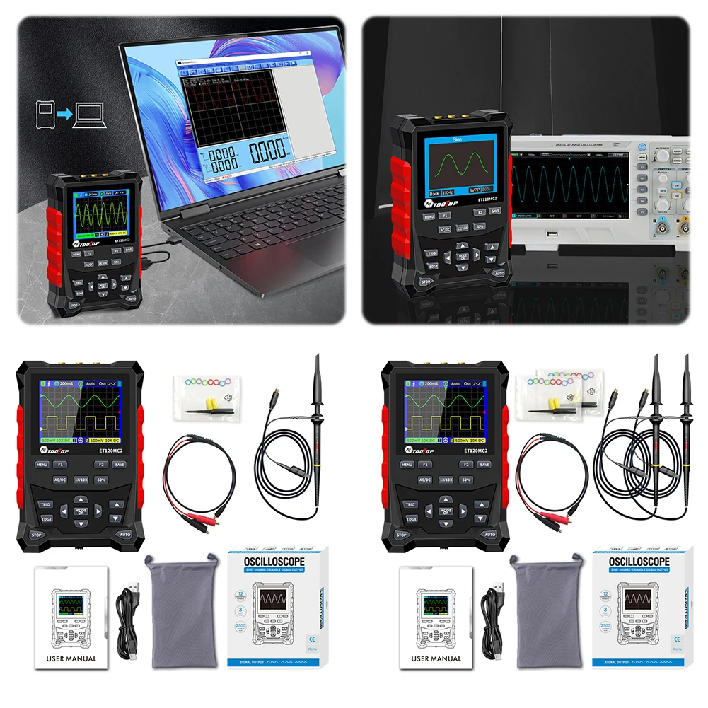 

Portable Digital Oscilloscope Signal Generator 320x240 Pixels Color Screen Lithium Battery Oscilloscope 1Ch 70MHZ 2Ch 40MHZ