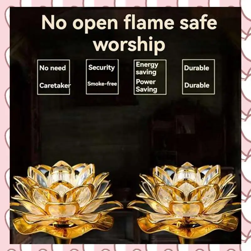 HHTL 2Pcs LED Lotus Buddhist Lights Buddha Lotus Lamps Plug In Or Battery-Operated Buddhist Lamp EU Plug B