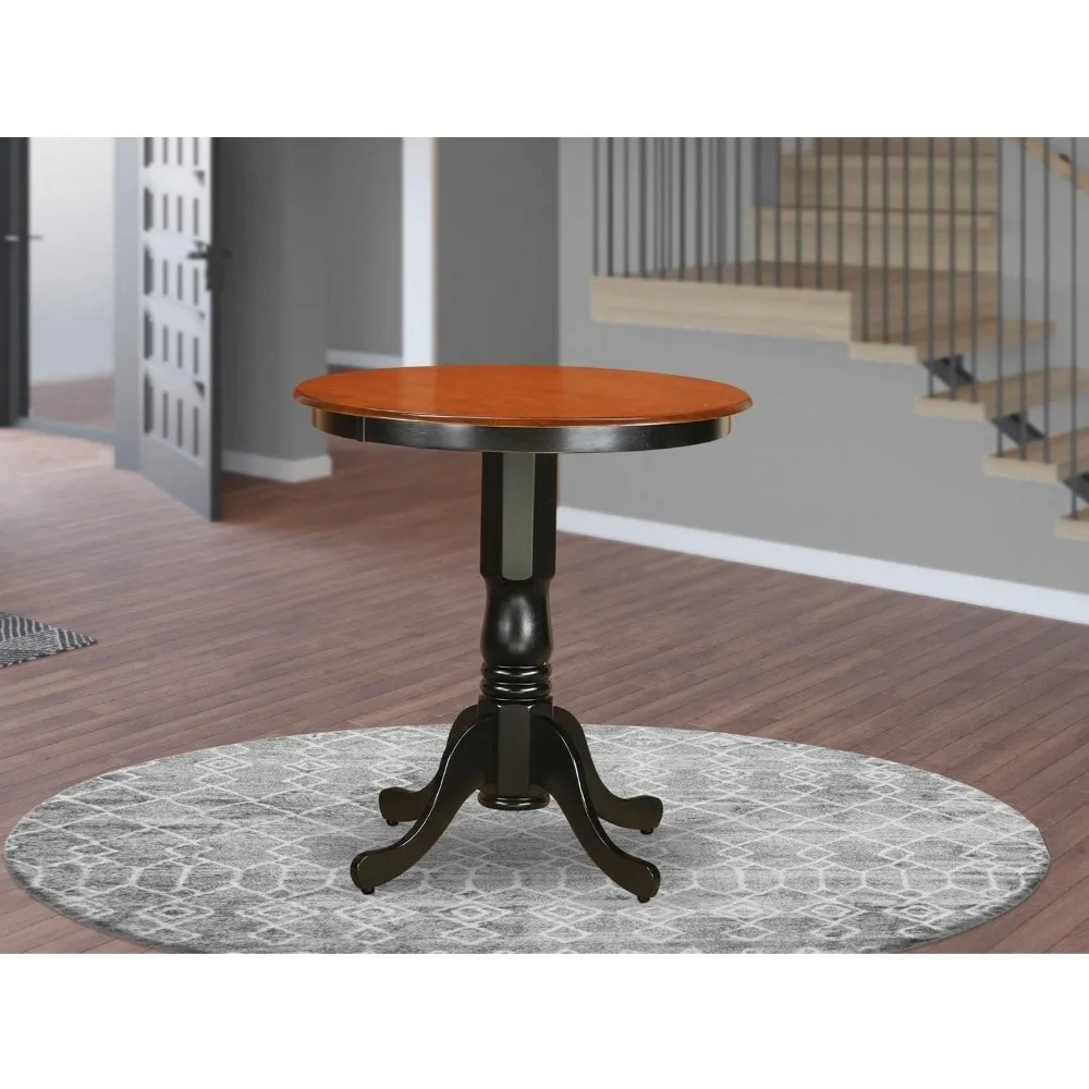 EDT-BLK-TP Eden Counter Height Table - a Round Dining Table Top with Pedestal Base, 30x30 Inch, Black & Cher