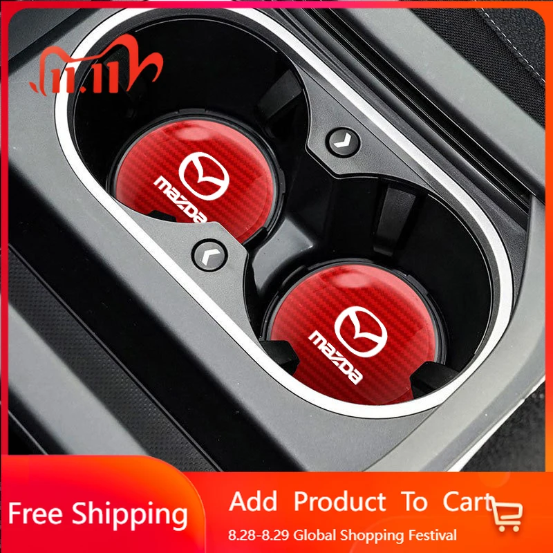 2025 حار 2 قطعة سيارة ألياف الكربون الغراء كوستر المضادة للانزلاق كوب ماء شرب حصيرة لمازدا 2 3 6 BM GJ CX-5 CX5 KE KF CX-3 CX7 CX-8 Acc #1