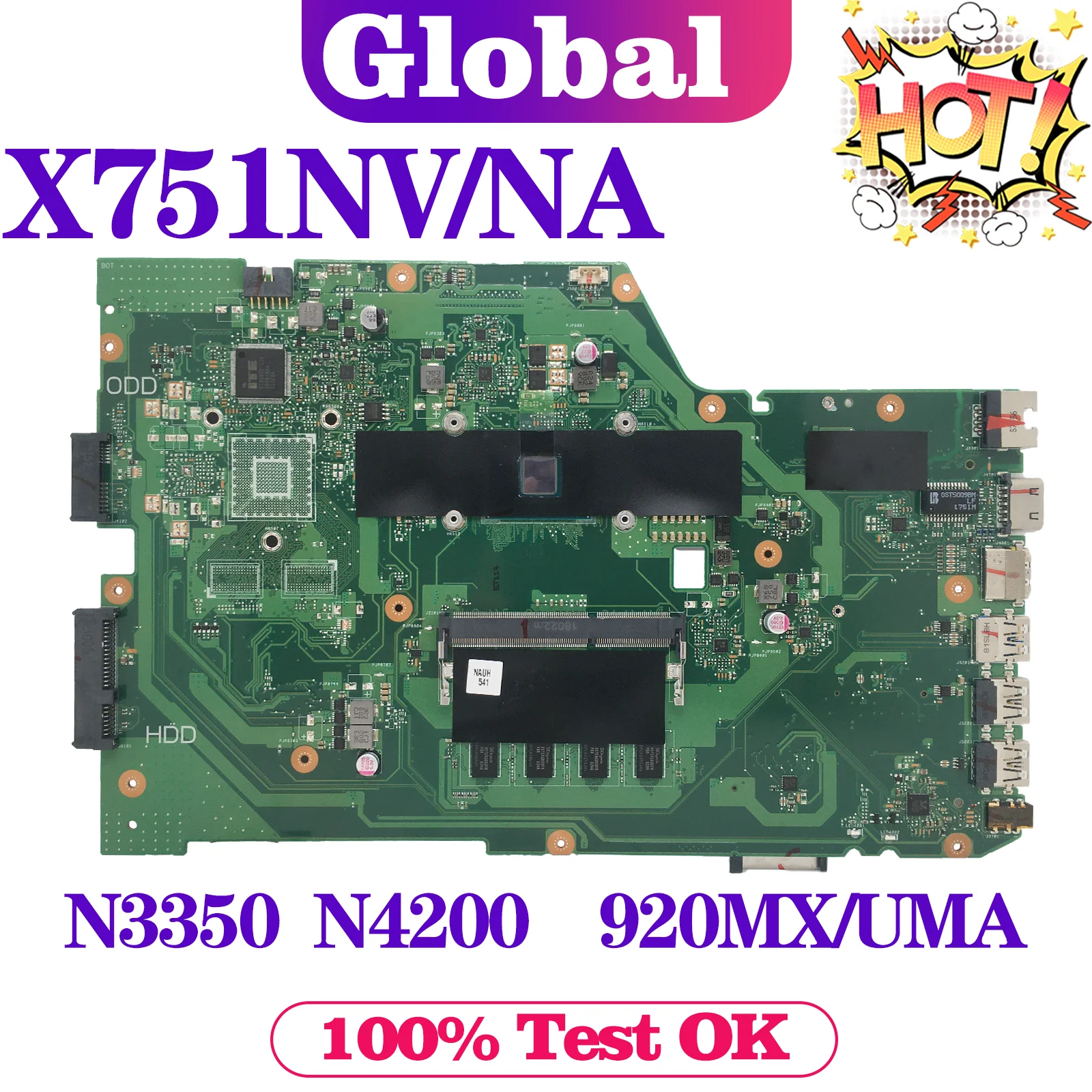 KEFU X751NA Mainboard For ASUS X751NC X751N X751NV Laptop Motherboard With Celeron N4200/N3350 4GB-RAM UMA/920MX