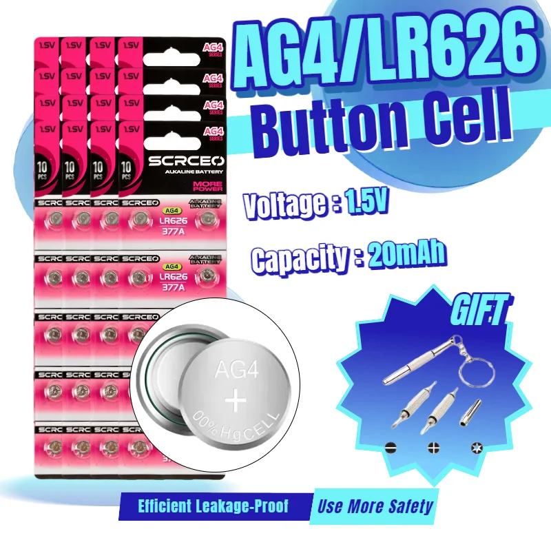 

SR626SW AG4 377 LR626 Watch Battery 1.55V Button Cell - for Watches, Candle Lamps, Toys, Calculators (Equivalent 377S 376A G4A)