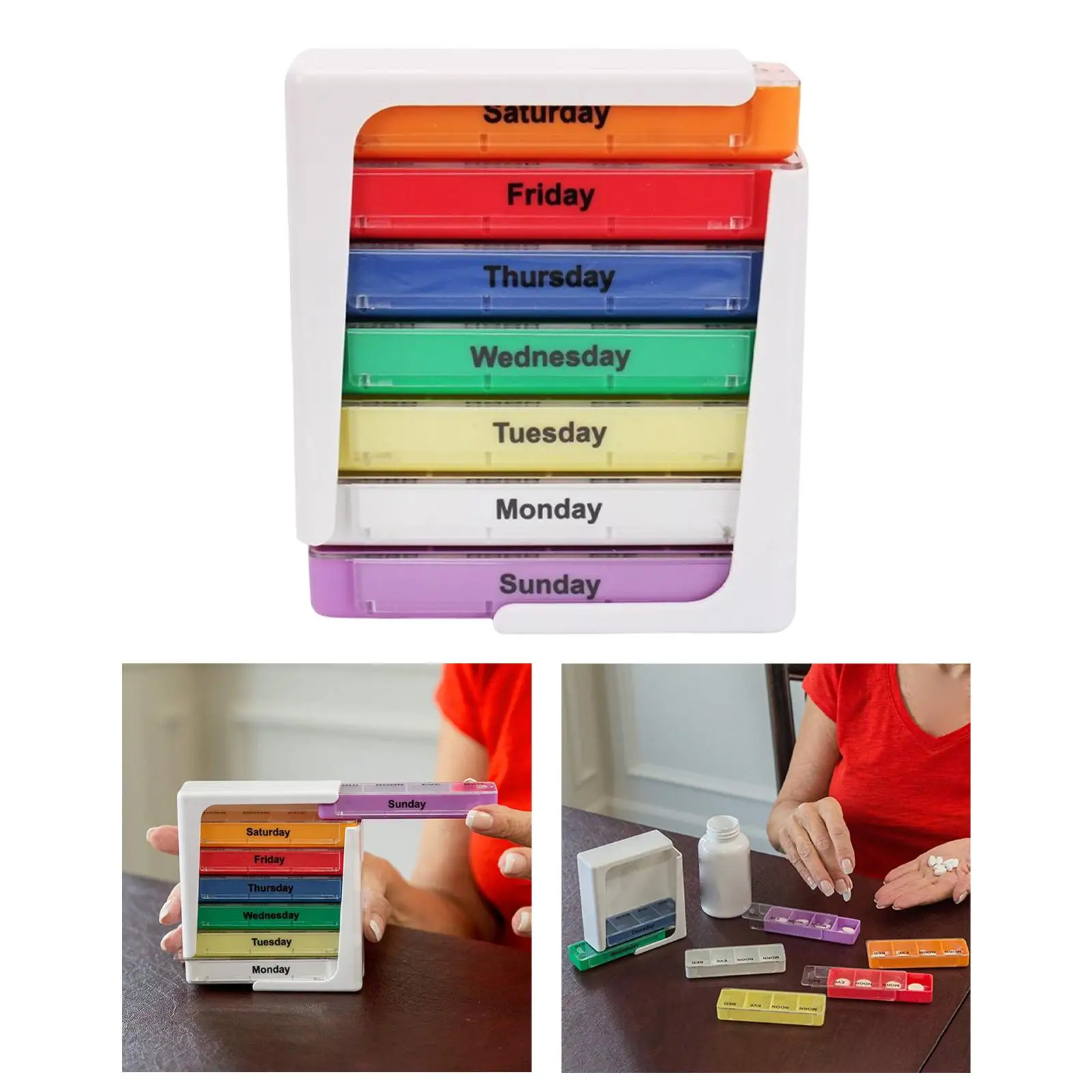 Weekly Pill Box Organiser, Storage Case Reminder Portable 4 Times A Day Container ,for Elderly