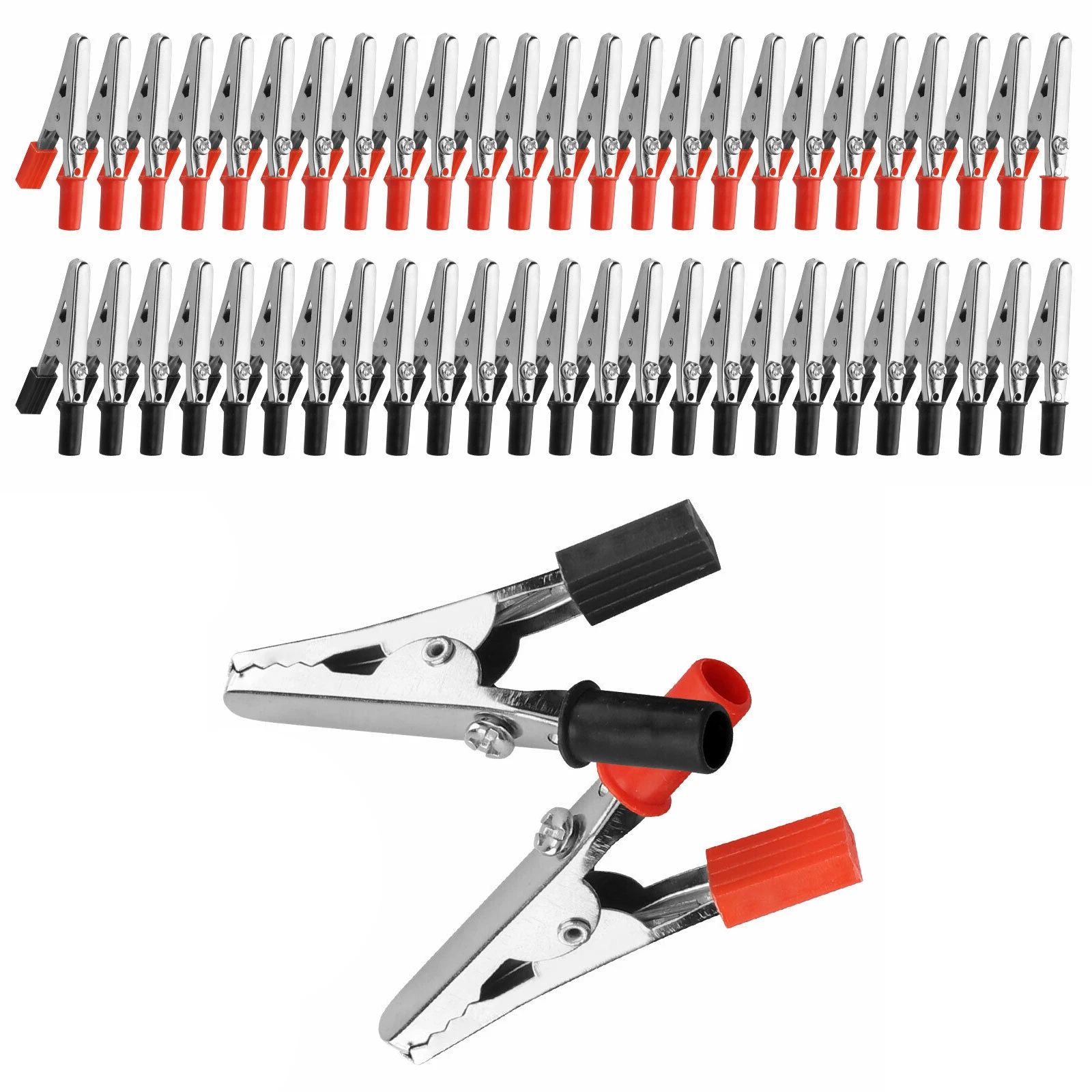 50Pcs/lot Plastic Handle Test Probe Metal Alligator Clips With Red & Black Handle Bulk Electrical DIY Test Leads Wire Jumper