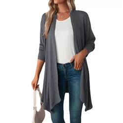 New Arrival Casual Lightweight Long Sleeve Cardigan for Women Solid Soft Drape Open Front Coat (S-2XL)