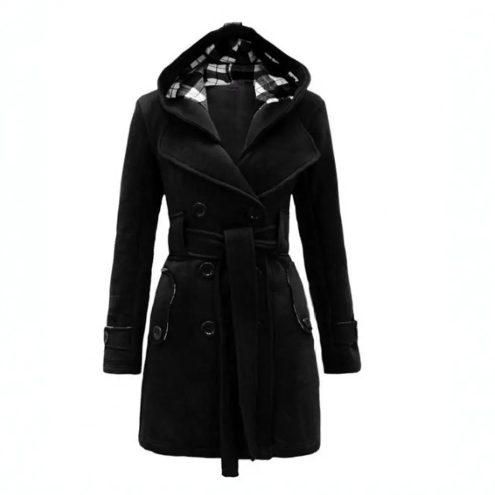 Ladies Best Woolen Coat Dress Elegant Plaid Hooded Double-Breasted Woolen Coat 2024 Autumn Winter Waist Tight Wool Blends Jacket