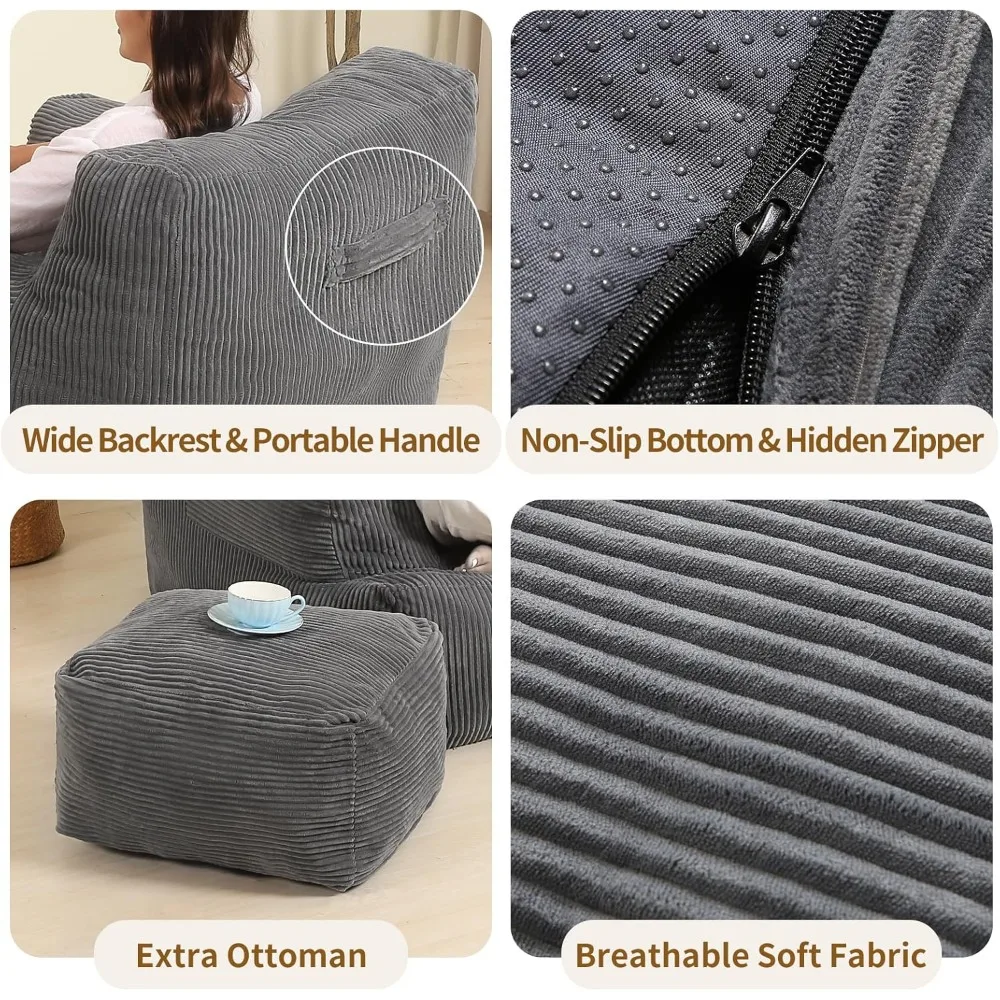 كرسي كيس فول مريح مع عثماني، كرسي بذراعين ضخم للبالغين والمراهقين، رمادي داكن #4