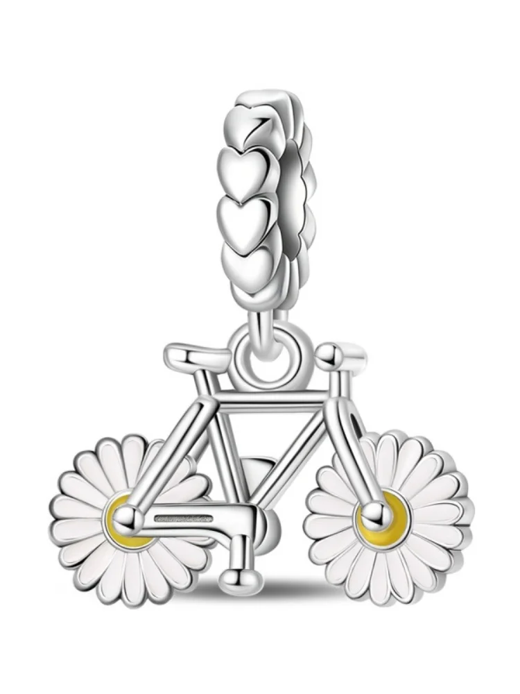 AliExpress NONE New 925 Sterling Silver Daisy Bicycle Charms Pendant Fit Original Bracelet DIY Women Travel Jewelry