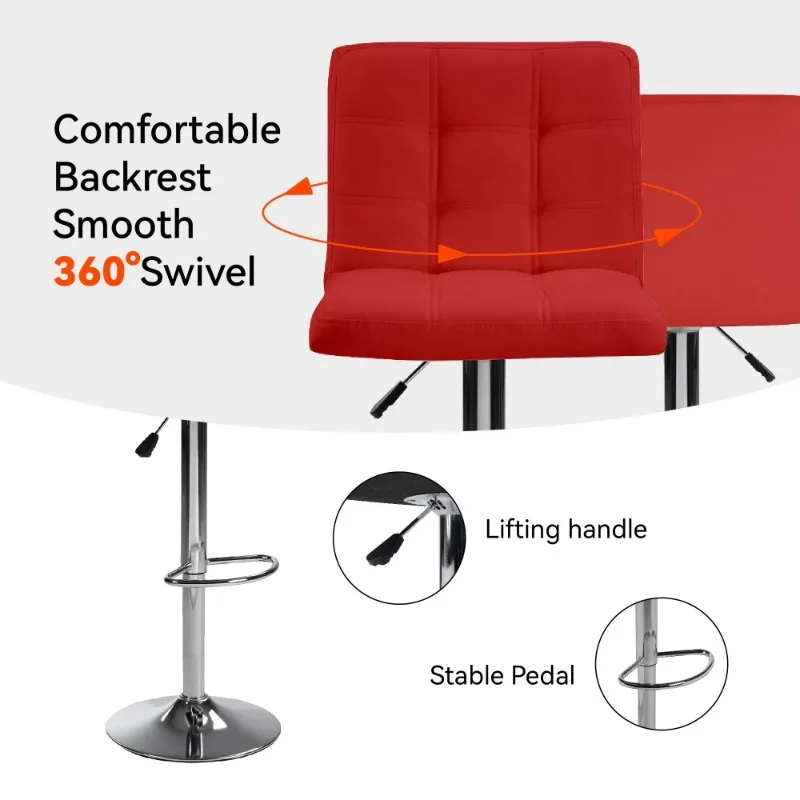 Banco de bar moderno ajustável, artificial, à prova d'água, almofada rotativa, encosto, balcão de bar, altura, cadeira, cozinha, sala de estar